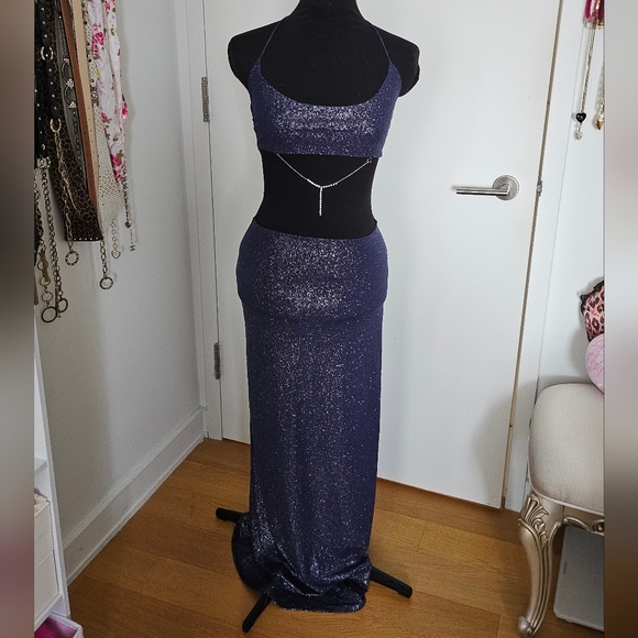 Lucy in the Sky Dresses & Skirts - Lucy In The Sky Midnight Blue Sparkly Cutout Maxi Dress With Rhinestone Chain